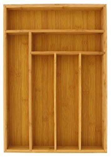 Photo 1 of 6 Slot Bamboo Drawer Organizer, Silverware Drawer Dividers, Flatware Tray, 17"
