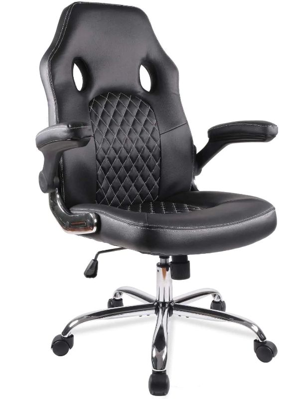 Photo 1 of SmugDesk Office Chair Desk Leather Gaming Chair, High Back Ergonomic Adjustable Racing Chair,Task Swivel Executive Computer Chair (Black)
