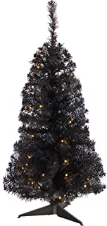 Photo 1 of 3ft. Black Artificial Christmas Tree with 50 LED Lights and 118 Bendable Branches
