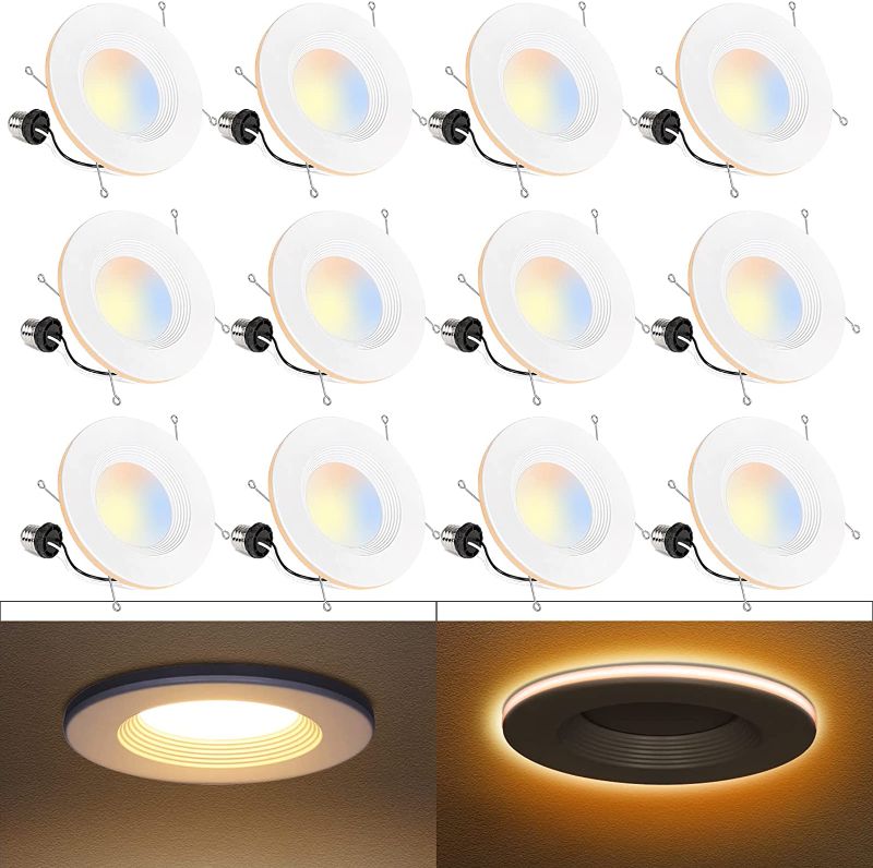 Photo 1 of 12 Pack 5/6 Inch LED Recessed Lighting W/Night Light, CRI90, 1100lm, 15W=100W, 2700K/3000K/3500K/4000K/5000K Selectable, Baffle Trim, Dimmable Recessed Lighting, Damp Rated LED Can Lights
