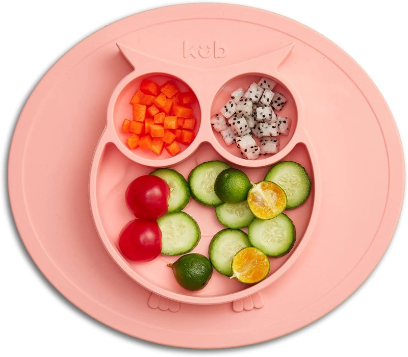 Photo 1 of KÜB | Silicone Suction Plate | Pink | Built in Placemat | Divided | BPA Free | Dishwasher - Microwave Oven Safe | Baby Toddler Plates | Self-Feeding | Grip Dish | Baby Led Weaning Plates for Kids
