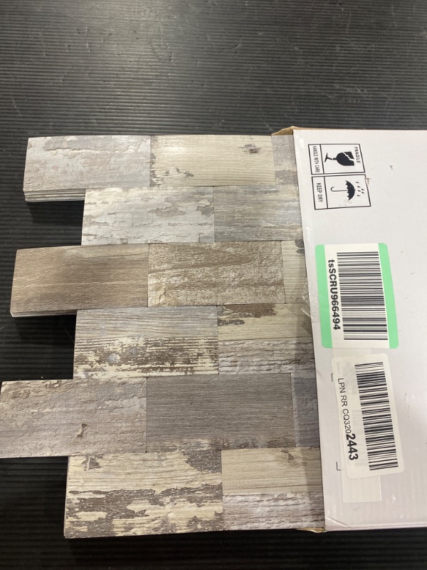 Photo 2 of Art3d Fireplace Peel and Stick Tile Backsplash, PVC Light Aspen Stickon Wood Tile for Kitchen Bathroom, Self-Adhesive Countertop Panel (Distressed Silvery Moon)
