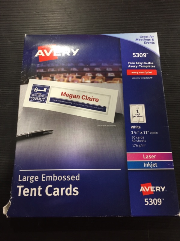 Photo 2 of Avery Large Embossed White Tent Card (Box of 50)