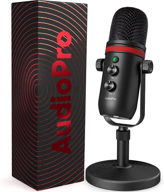 Photo 1 of USB Microphone - AUDIOPRO Computer Condenser Gaming Mic for PC/Laptop/Phone/PS4/5, Headphone Output, Volume Control, USB Type C Plug and Play, LED Mute Button, for Streaming, Podcast, Studio Recording
