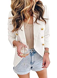 Photo 1 of Asvivid Womens Retro Double Breasted White Blazer Office Tailored Blazers Notch Lapel Casual Jacket Stretchy Lady Suit Plus Size XL