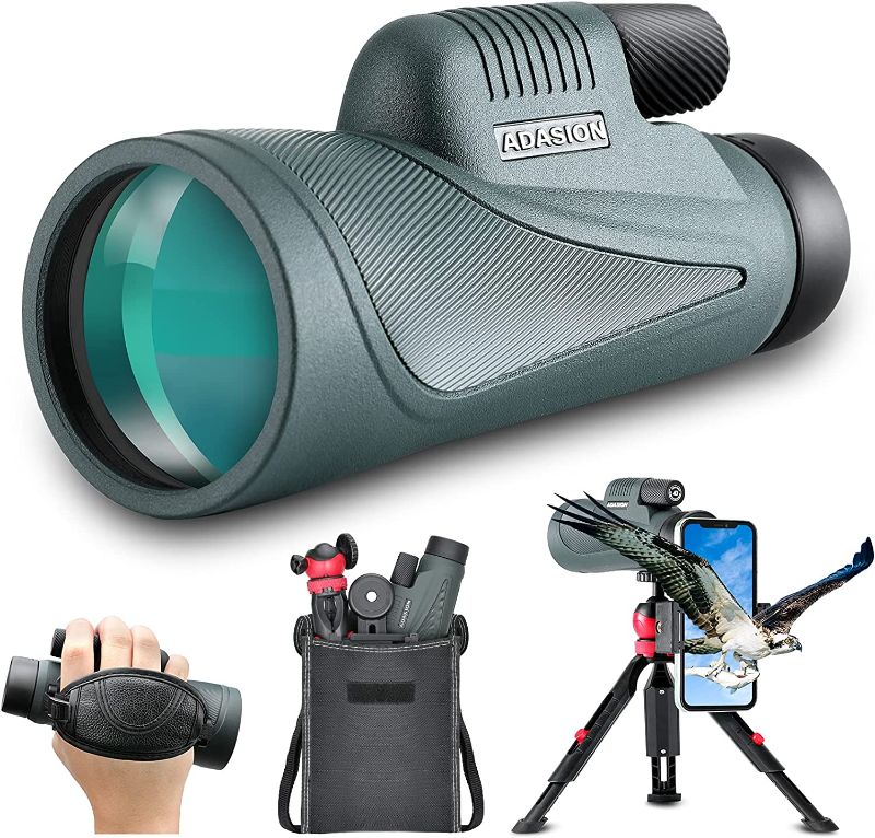 Photo 1 of 12x56 HD Monocular Telescope with Smartphone Adapter, Upgraded Tripod, Hand Strap - High Power Monocular with Clear Low Light Vision for Star Watching - Lightweight Monocular for Bird Watching Hunting
**good condition**