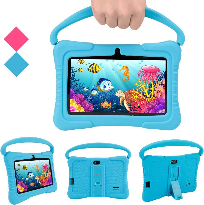 Photo 1 of Kids Tablet, Veidoo 7 inch Android Tablet PC, 1GB RAM 16GB ROM, Safety Eye Protection Screen, WiFi, Bluetooth, Dual Camera, Educational, Games, Parental Control APP, Tablet with Silicone Case (Blue) **works needs charge**
