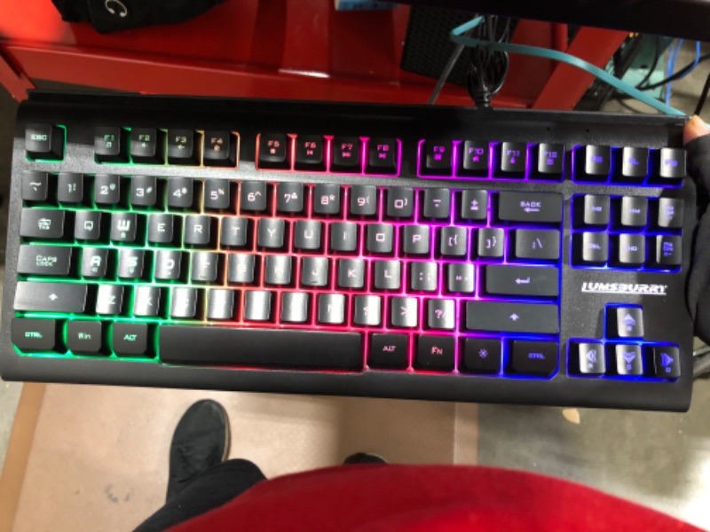 Photo 4 of Rainbow LED Backlit Mini Compact 87 Keys Gaming Keyboard with 12 Multimedia Shortcut Keys USB Wired Keyboard for Kids Adults Gamers