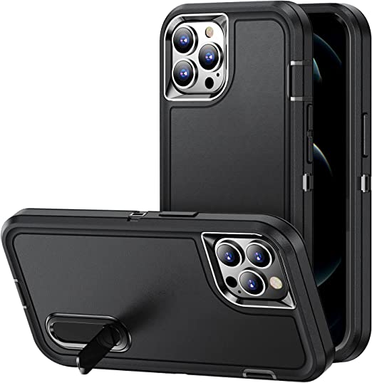 Photo 1 of Kickstand Case for iPhone 12 Pro Max, Ballaber Built-in Stand and Full-Body Rugged Dual-Layer Rugged, Shockproof Anti-Drop Silicone Hard Back Protective Phone Cover 6.7 inch (Black)