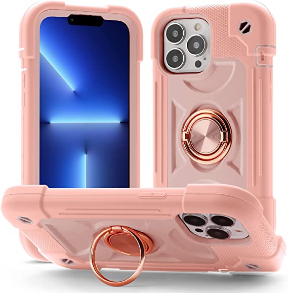 Photo 1 of MARKILL Compatible with iPhone 13 Pro Max Case 6.7 Inch with Ring Stand, Heavy-Duty Military Grade Shockproof Phone Cover with Magnetic Car Mount for iPhone 13 Pro Max. (Pink)