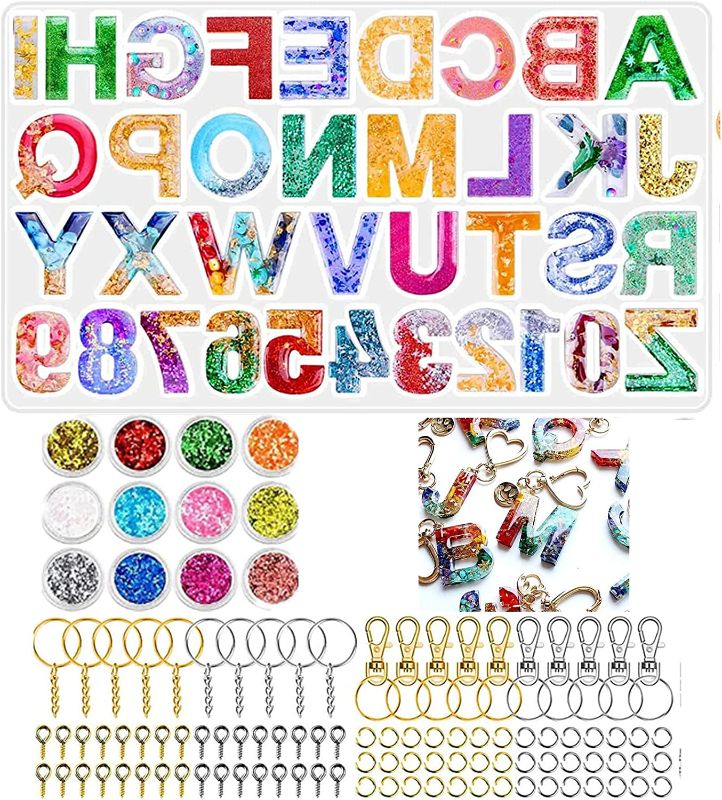 Photo 1 of Alphabet Resin Mold, Letter Molds, Resin Molds Silicone Kit Bundle, DIY Keychain Supplies Ornaments Decoration and Gifts for Christmas/New Year