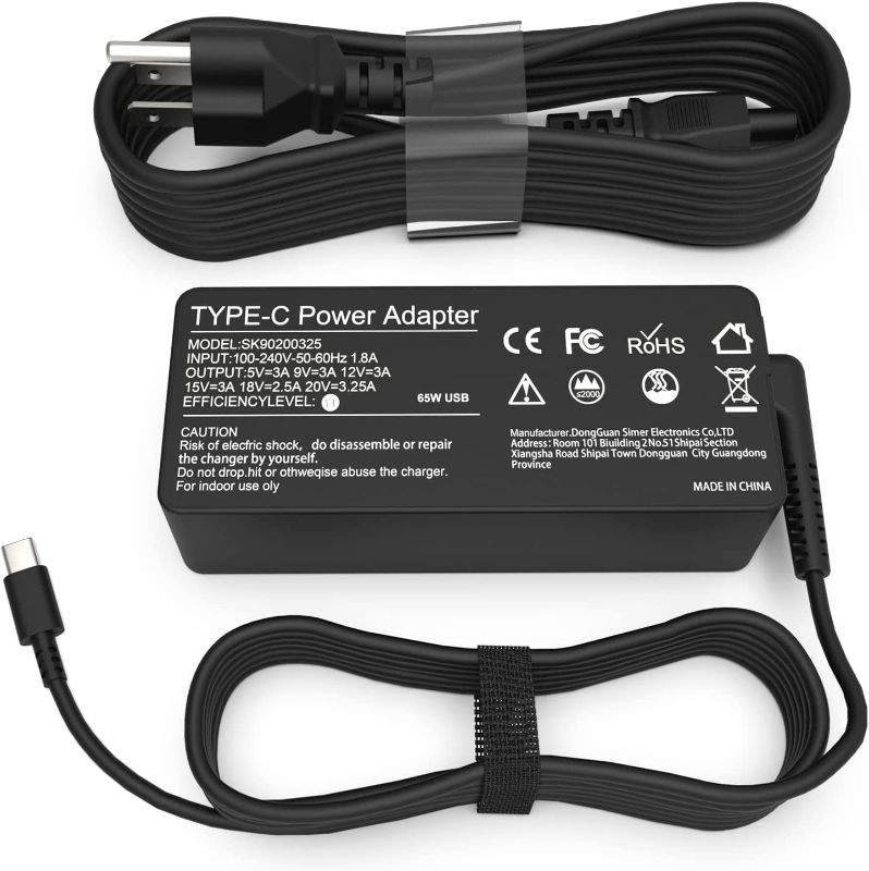 Photo 1 of 45W&65W ThinkPad Laptop (USB C) Charger: For Lenovo Thinkpad Charger T480 T480s T490 T490s T570 T580 T580s T590 E480 E580 E485 E585 E490 E590 L480 L580 X1 X280 X380 X390 X395, AC Adapter Power Cord