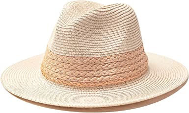 Photo 1 of accsa Panama Straw Hat for Women Wide Brim Summer Straw Hat Classic Sun Hat for Beach Ladies Foldable Fedora Hat UPF 50+