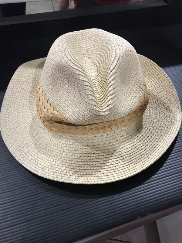 Photo 2 of accsa Panama Straw Hat for Women Wide Brim Summer Straw Hat Classic Sun Hat for Beach Ladies Foldable Fedora Hat UPF 50+