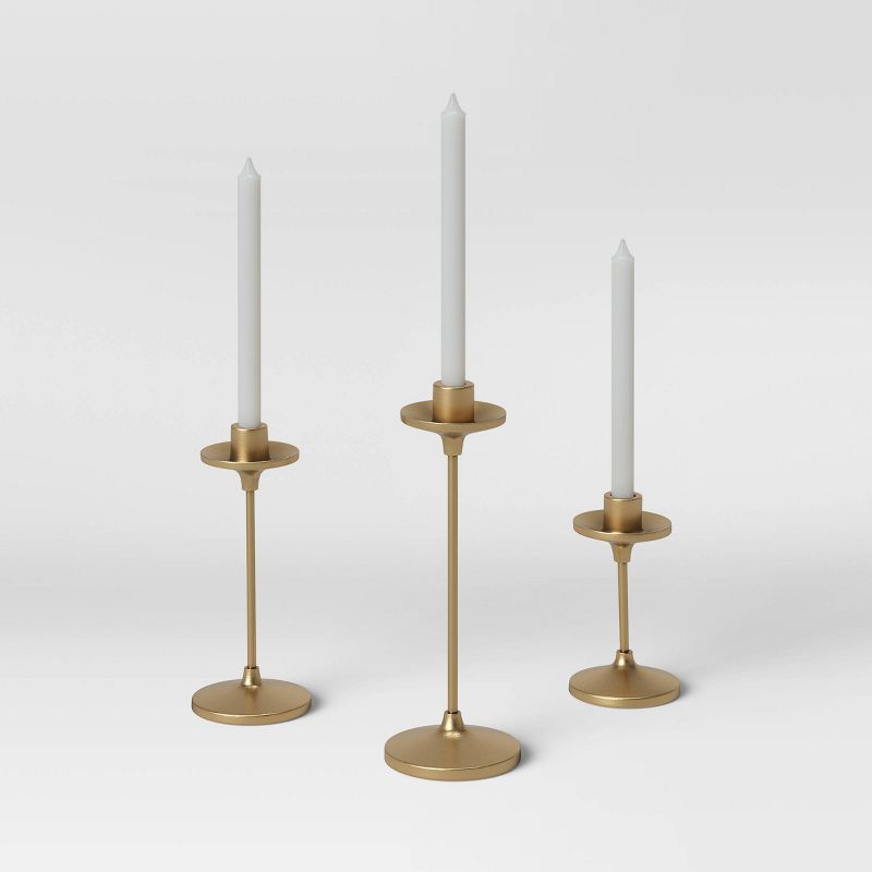 Photo 1 of 11" x 4" Set of 3 Tapers Cast Aluminum Candle Holder with Brass Finish Gold - Threshold™


