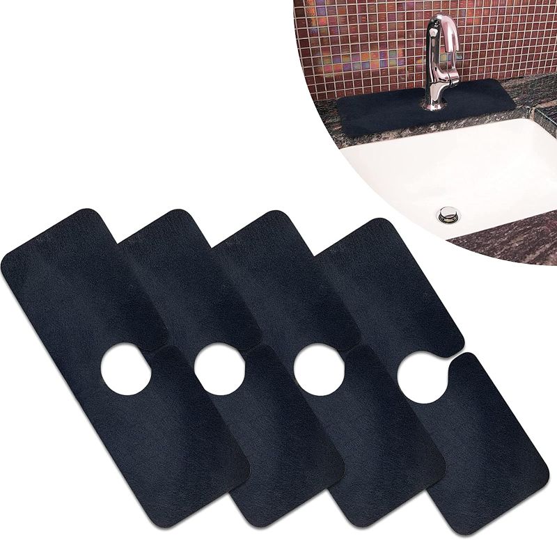 Photo 1 of  Kitchen Faucet Absorbent Mat,Grey Faucet Wraparound Absorbent Mat,Sink Splash Guard for Kitchen Bathroom Faucet Counter ? Countertop Protector for Kitchen (black 4PCS)
