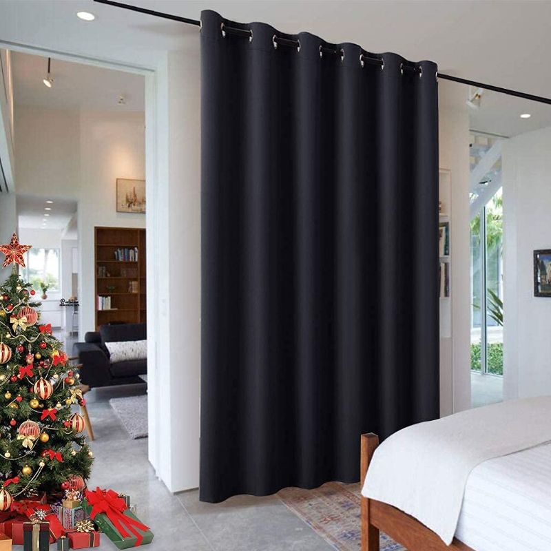 Photo 1 of (1)  Space Divider Wall Panel, Room Darkening Drape for Bedroom Furniture Protected Blackout Space Partition Curtain for Patio Sliding Door / Locker Room, 10 ft Wide x 9 ft Tall, Black, 1 Pcs
