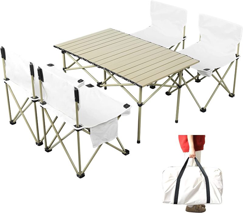 Photo 1 of ANPEAC Outdoor Folding Picnic Table and Chairs,3FTCamping Table and Chairs Set for 4,Portable Easy Set Up Aluminum Patio Garden Table Sets for Lawn Hiking Beach Travel with Carry Bag
