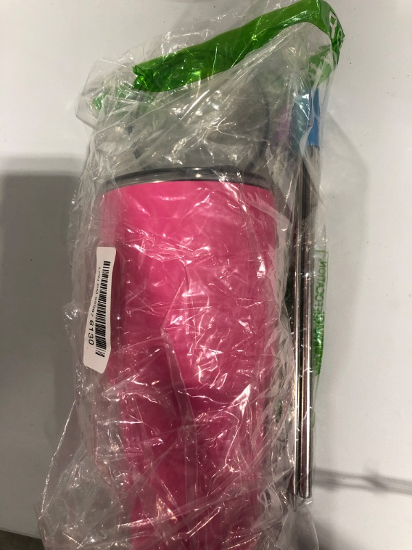 Photo 2 of 30 oz Tumbler with Lids and Straws,Stainless Steel Vacuum Insulated Coffee Tumbler,Powder Coated Insulated Travel Mug with Leak-Proof Straw Lid & Flip Lid,3 Metal Straws,1 Cleaning Brush(Fuchsia)
