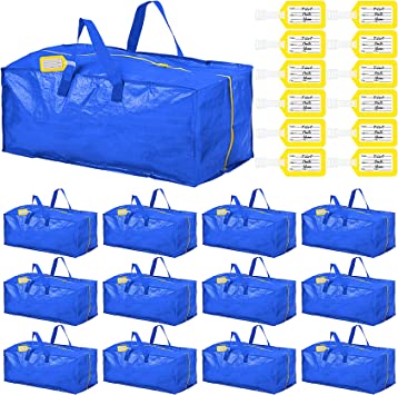 Photo 1 of [Extra Large] 12 Pack Heavy Duty Moving Bags Foldable Oversized Storage Bags Totes with Handles Zippers and Backpack Straps for Clothing Blanket College Dorm Storage, 76L and 28.7x11.8x13.8 in
