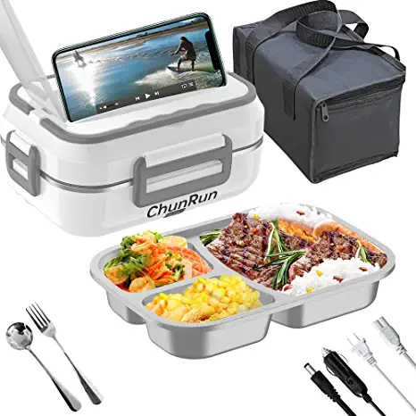 Photo 1 of Electric Lunch Box Food Heater 3-in-1 for Car & Home - 60W Warms Flexible 12/24/110 Volts. 1.5 Liter, 3 Compartments, Stainless Steel, Durable, Leakproof, Safe & for Fresh, Hot Meals Boxes for adults
