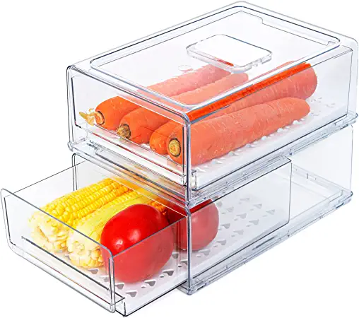 Photo 1 of 2 Pack Stackable Refrigerator Drawers Pull Out Bins Clear Fridge Drawer Organizer Food Storage Containers Plastic Veggie Fruit Produce Saver for Pantry Kitchen Freezer, 2pack×4.5L