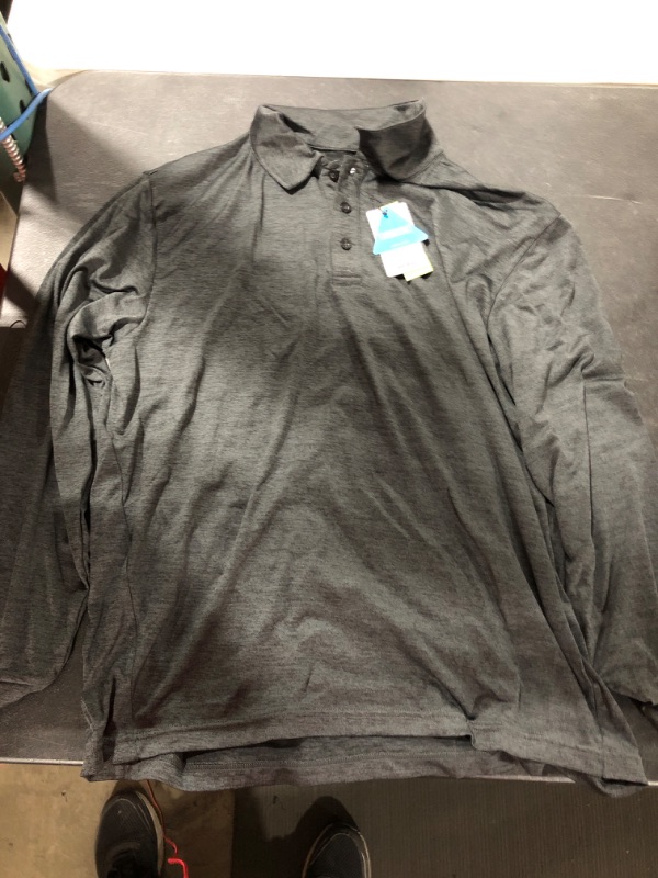 Photo 1 of [Size M] TSLA Men's Long Sleeve Cooling Polo Shirts, UPF Sun Protection Stretch Cool Dry Golf Shirt [Heather Black]