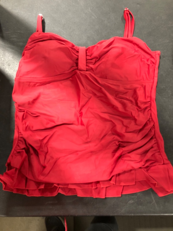 Photo 2 of [Size 20] Hilor Women's 50's Retro Ruched Tankini Swimsuit Top with Ruffle Hem [Red] 