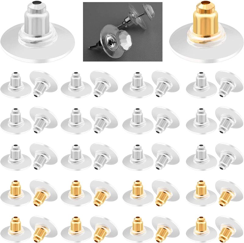 Photo 1 of 300pcs Bullet Clutch Earring Backs Replacements Hypo-Allergenic Rubber Earring stoppers (Silver and Gold)