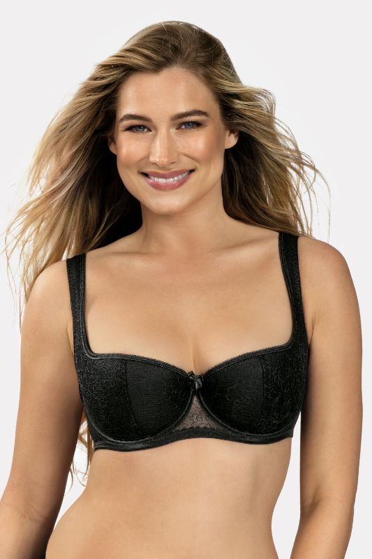 Photo 1 of [Size 32D] Rosme Lingerie Womens 'Grand' Underwired Padded Balcony Bra - Black Cotton 