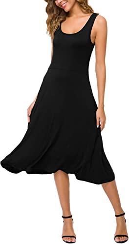 Photo 1 of [Size S] Urban Coco Women's U-Neck Sleeveless Flared Midi Dress Summer Swing T-Shirt Dresses [Black]