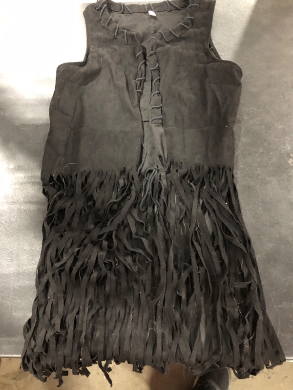 Photo 1 of [Size S] Ladies Black Leather Like Vest with Fringe