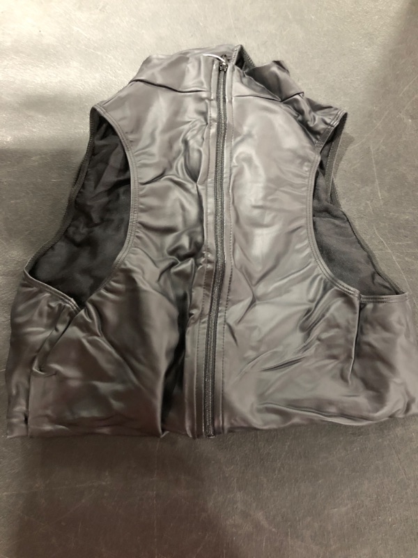 Photo 3 of [Size XXL] MakeMeChic Women's Faux PU Leather Sleeveless Mock Neck Bodysuit Tank Top [Black]