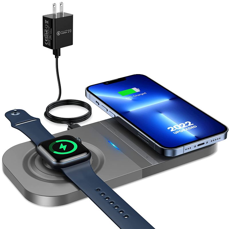 Photo 1 of 2 in 1 Wireless Charger for iPhone and Apple Watch Charger, Fast Dual Wireless Charging Pad