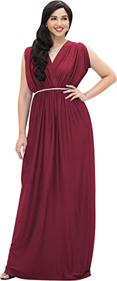 Photo 1 of [Size 3XL] KOH KOH Womens Long Dolman Sleeve Wrap V-Neck Maternity Bridesmaid Maxi Dress [Crimson Dark Red]