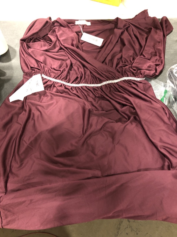 Photo 2 of [Size 3XL] KOH KOH Womens Long Dolman Sleeve Wrap V-Neck Maternity Bridesmaid Maxi Dress [Crimson Dark Red]