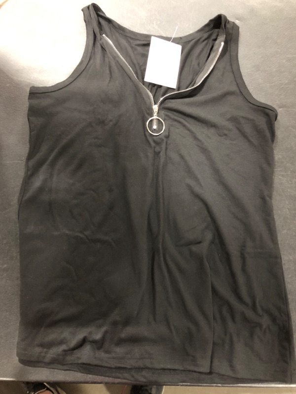 Photo 1 of [Size L] ETCYY Women's Sleeveless Tank Tops Summer V Neck Zip Up Racerback Basic Cami Tee [Black]