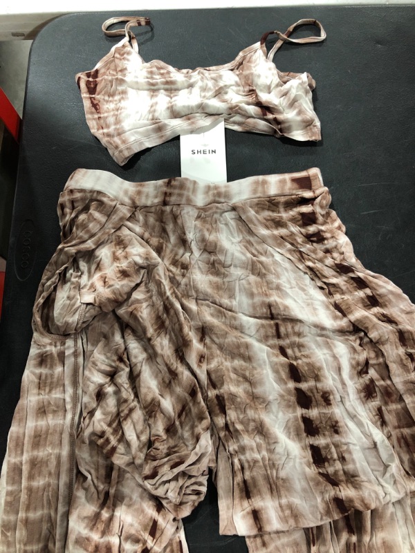 Photo 1 of [Size L] Shein 2 Piece Crop Top Tye Dye Pants Set [Brown and White Tie Dye]