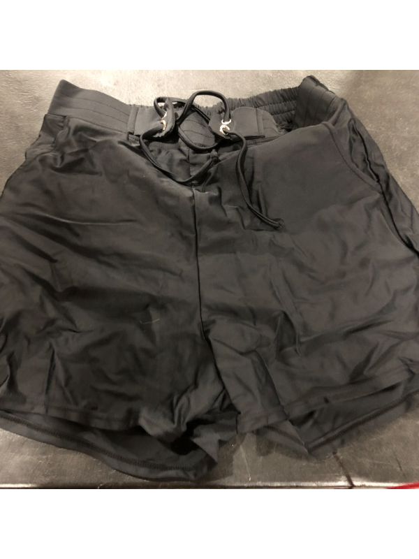 Photo 2 of [Size M] Yilisha Women Swim Shorts with Pocket High Waisted [Black]