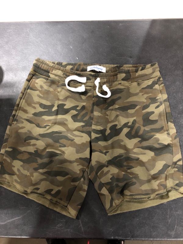 Photo 2 of [Size M] caloleyng Mens Cotton 8" Long Casual Lounge Fleece Shorts Pockets Jogger Athletic Workout Gym Sweat Shorts [Camo]