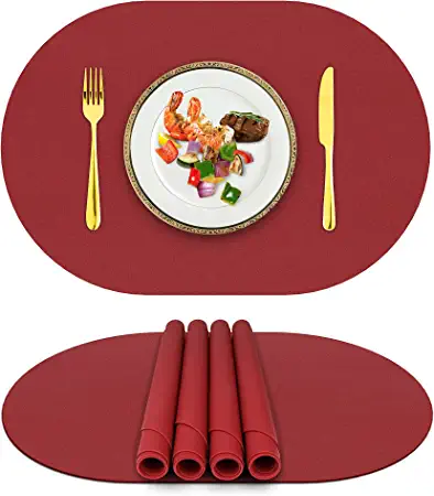 Photo 3 of  Silicone Placemats, Placemats for Dining Table, Non-Slip Kids Placemats, Waterproof Heat Resistant Washable Indoor & Outdoor Placemat for Patio Table (17.6’’ x 12’’, Wine Red)
