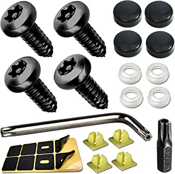 Photo 1 of AOOTF Black License Plate Screws- Anti Theft Screws for Car Tag Frame Cover, Stainless Steel Mounting Hardware Kit for Front/Rear, M6 Security Screws, Caps, Fasteners Plug-in, Rattle Proof Pads
