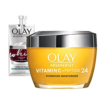 Photo 1 of Olay Regenerist Vitamin C + Peptide 24 Brightening Face Moisturizer for Brighter Skin, Lightweight anti aging cream for dark spots, Includes Olay Whip Travel size for dry skin
