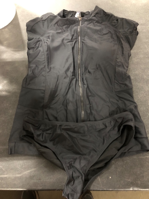 Photo 2 of [Size M] TSLA Women's Sleeveless Rash Guard Swimwear, UPF 50+ Zip Front Tankini Swim Shirts, Quick Dry Swimsuit Top with Built in Bra [Black]