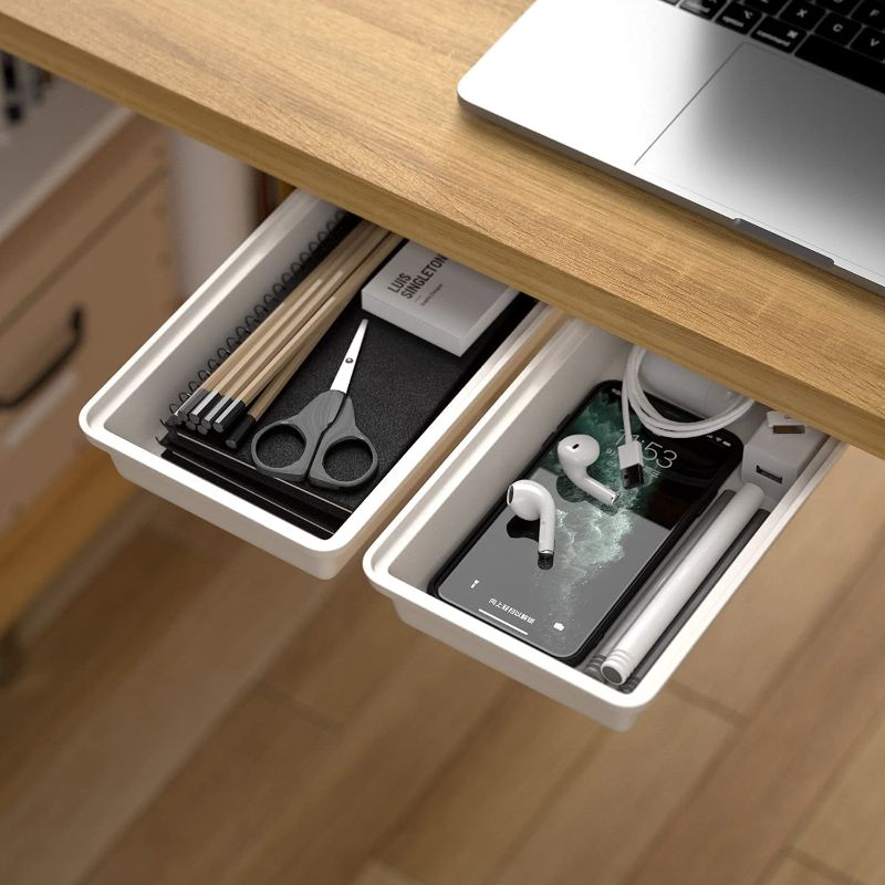 Photo 1 of Hidden Under Table Desk Drawer Storage Organizer 2 Pack