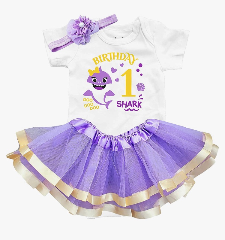 Photo 1 of [12mo] Perfect Pairs 1st Birthday baby girl tutu outfit -Purple Baby Shark Short Sleeves
