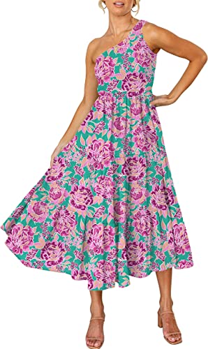 Photo 1 of [Size S] ANRABESS Women's Boho Summer Printed One Shoulder Sleeveless Smocked Flowy Tiered Beach Party Maxi Dress