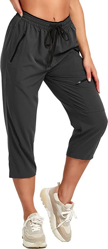 Photo 1 of [Size XL]  Women's Casual Quick Dry Lightweight Stretch Hiking Capri Pants with Zipper Pockets [Black]