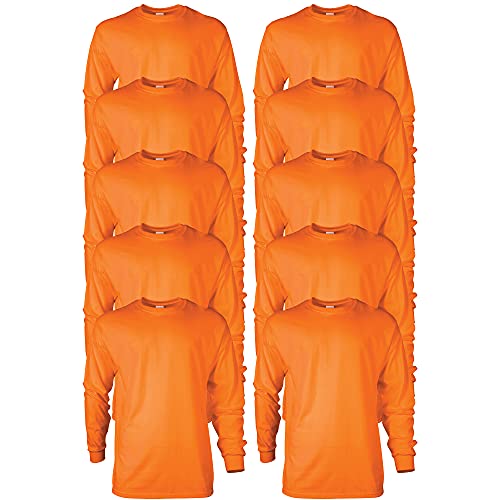 Photo 1 of [Size L] Gildan Men's Ultra Cotton Long Sleeve T-Shirt, Style G2400, Multipack, Safety Orange (10-Pack)