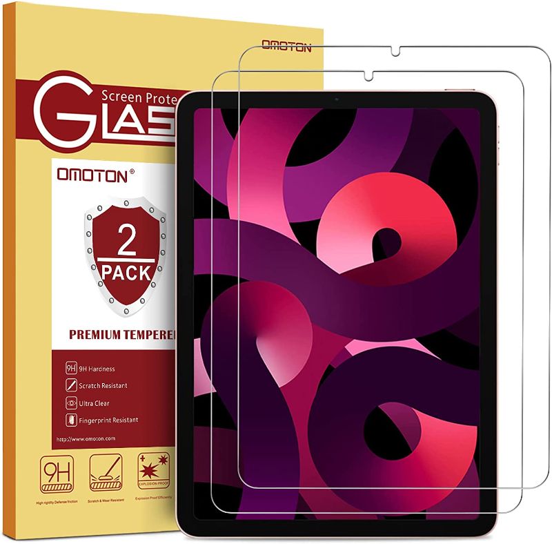 Photo 1 of OMOTON [2 Pack] Screen Protector for iPad Air 5th Generation / 4th Generation, Compatible with iPad Air 5 / 4 10.9 Inch (2022 & 2020 Released) [Precise Cutout for Camera] [Work with Apple Pencil]